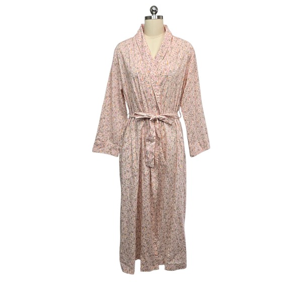 April Cornell Peach Floral Dressing Gown Robe Kimono Lightweight Cotton Size L
